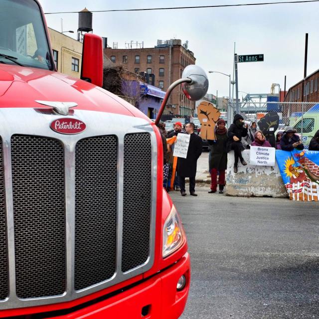 Protest of secret ground-breaking ceremony for FreshDirect, Harlem River Yards, South Bronx, December 22, 2014.